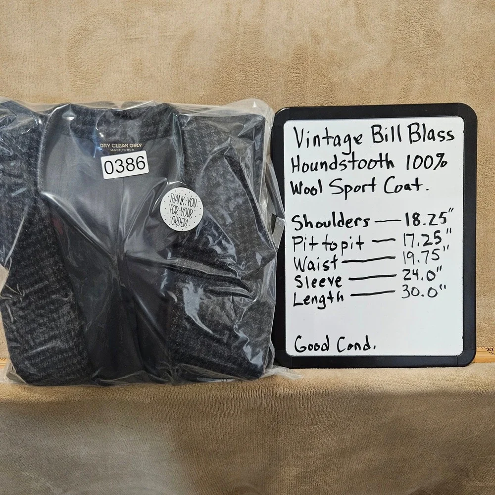 Vintage Bill Blass Wool Houndstooth Sport Coat Blazer Mens 36R Made in USA